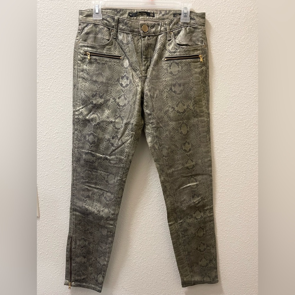 Snakeskin Patterned Pants with Zipper Details